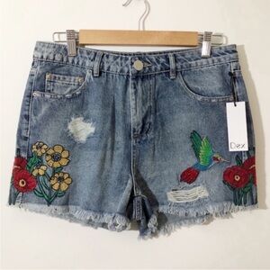NWT Dex Embroidered Cut Off Ripped shorts blue 28
